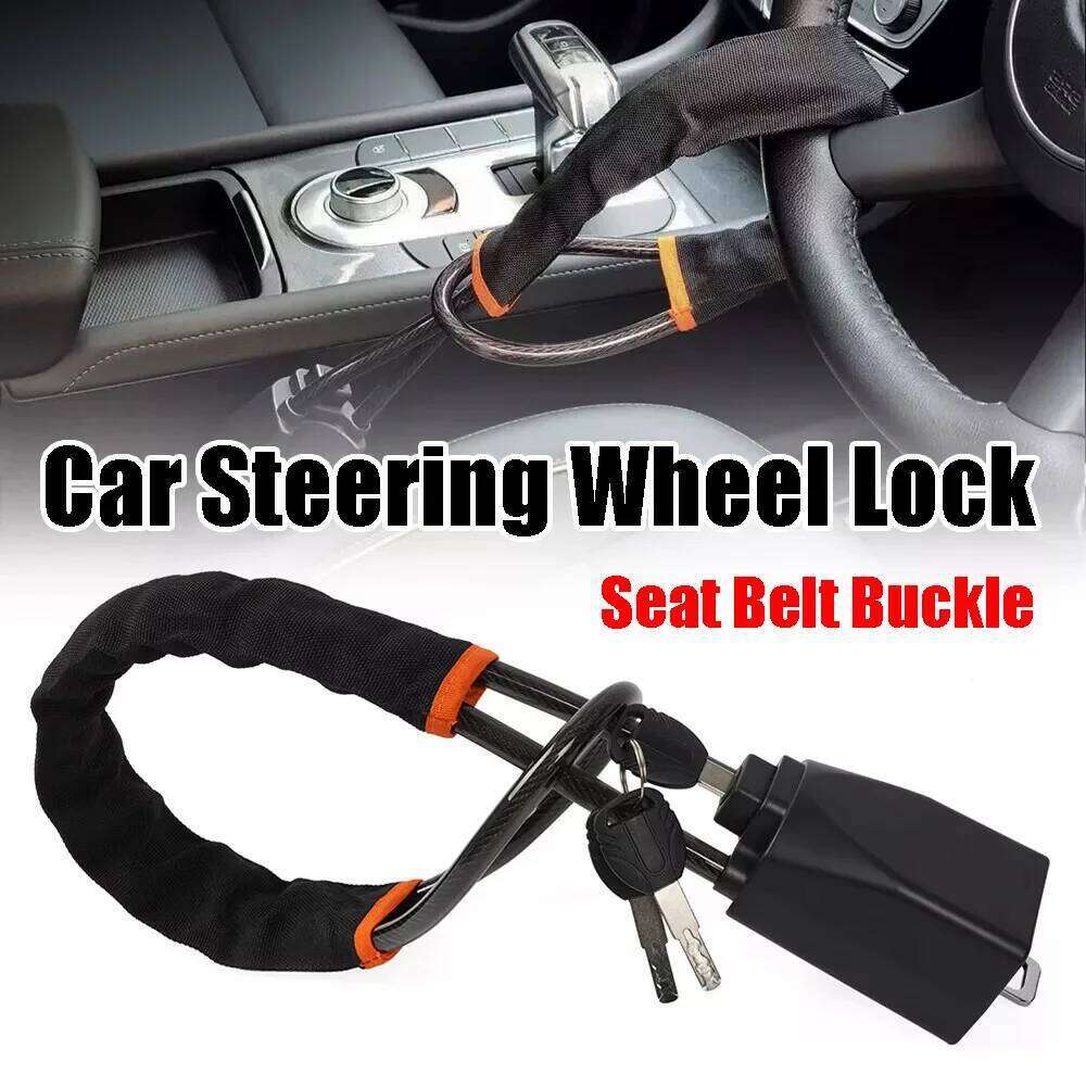 Universal Car Steering Wheel With Seat Belt Buckles Sturdy Theft Prevention Anti Device Lock For Truck SUV Van RV