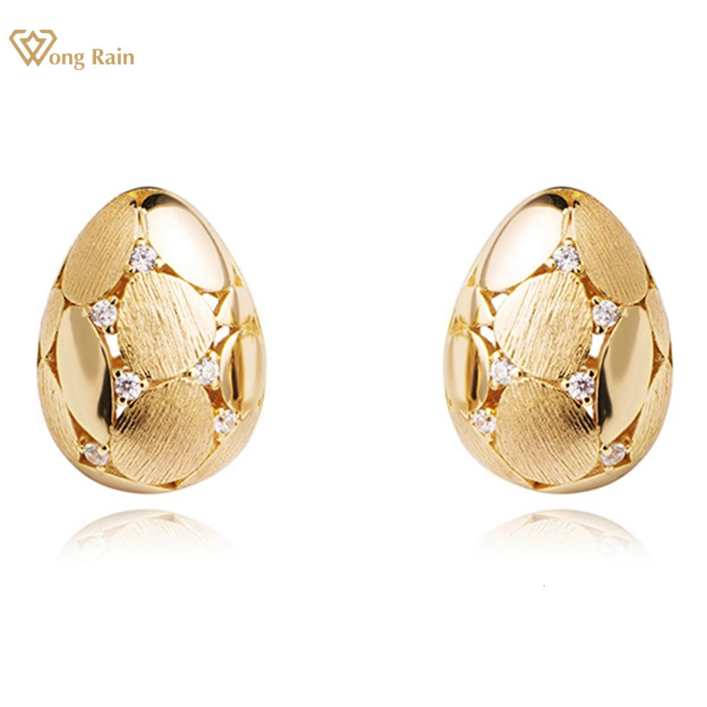 Wong Rain 18K Gold Plated 925 Sterling Silver Lab Sapphire Gemstone Personality Pear Ear Studs Earrings for Women Fine Jewelry 260430