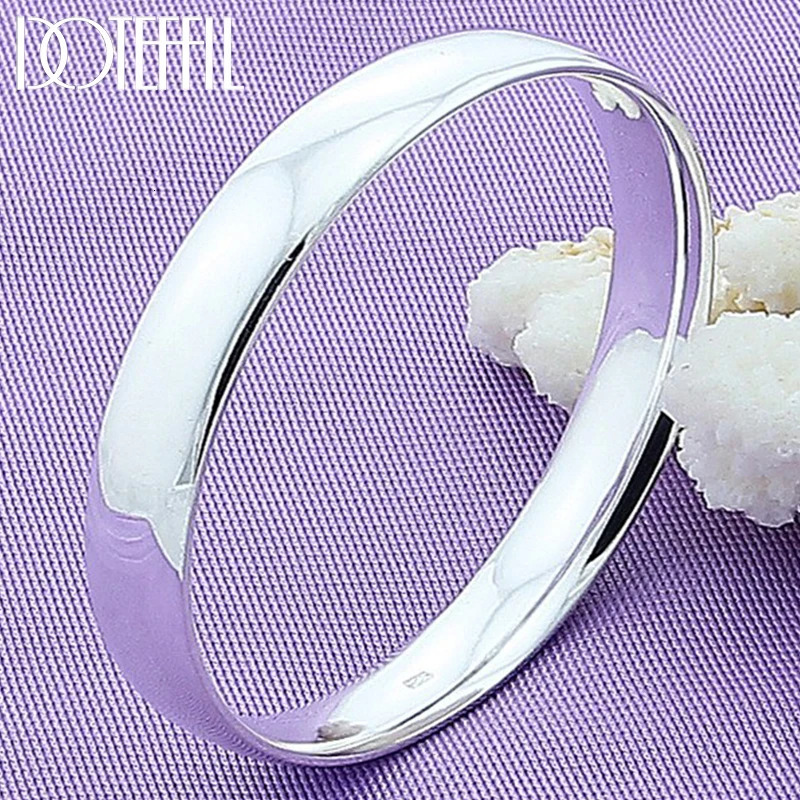 DOTEFFIL 925 Sterling Silver Solid Smooth 10mm Bracelet Bangle, Cartoon Style Mens Jewelry 260429
