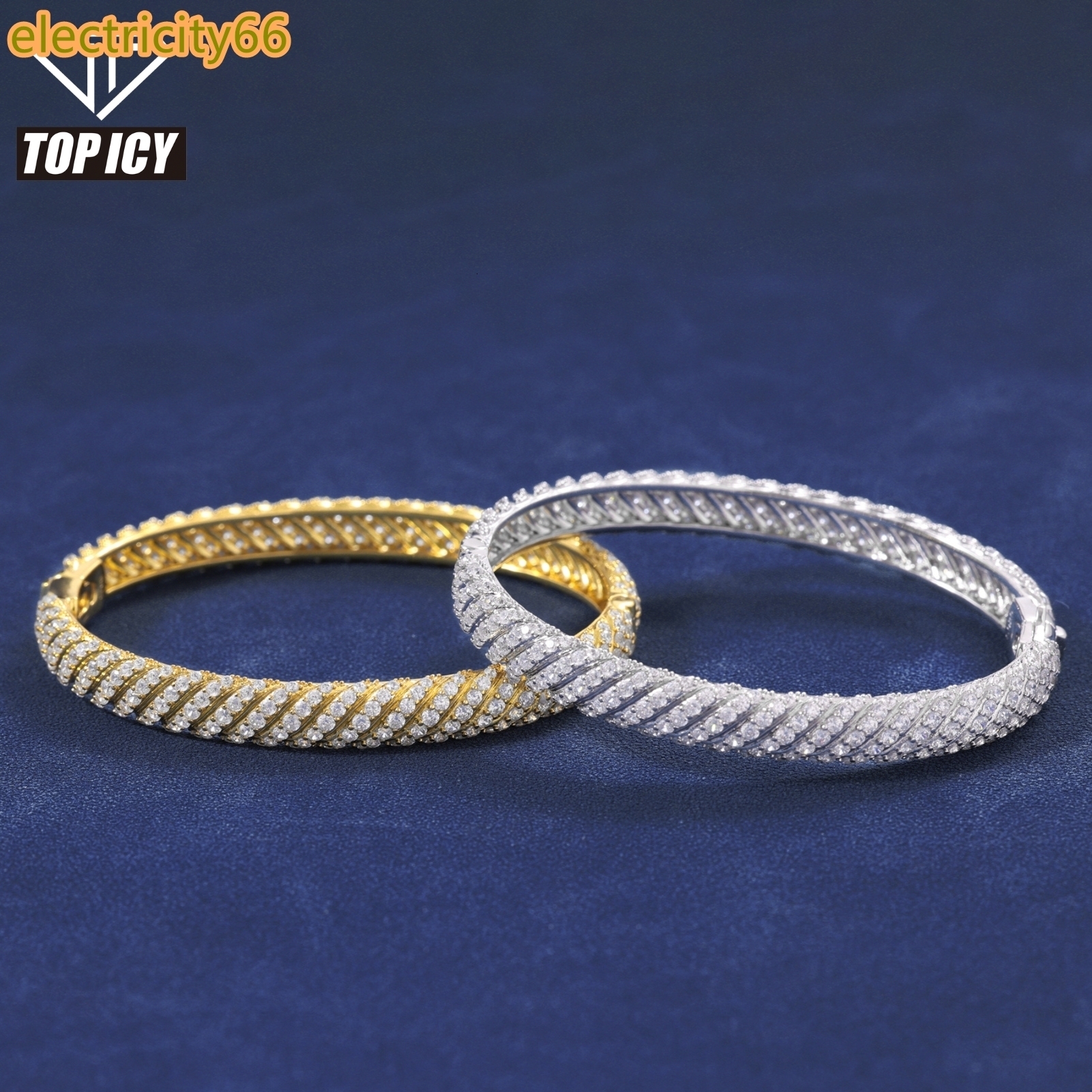 Luxury Hip Hop Style Jewlery 925 Sterling Silver VVS D Moissanite Diamond Sparkling 7mm Twisted Shape Bangle Bracelet