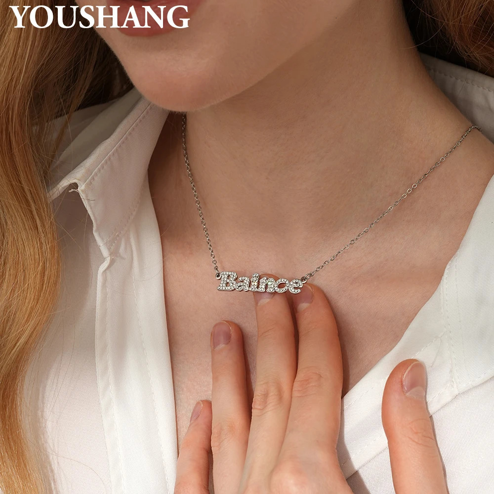 Customized Zircon Name Necklace Crystal Pendant Stainless Steel Jewelry Shiny Letter Personalized Give Her A Unique Gift 260430