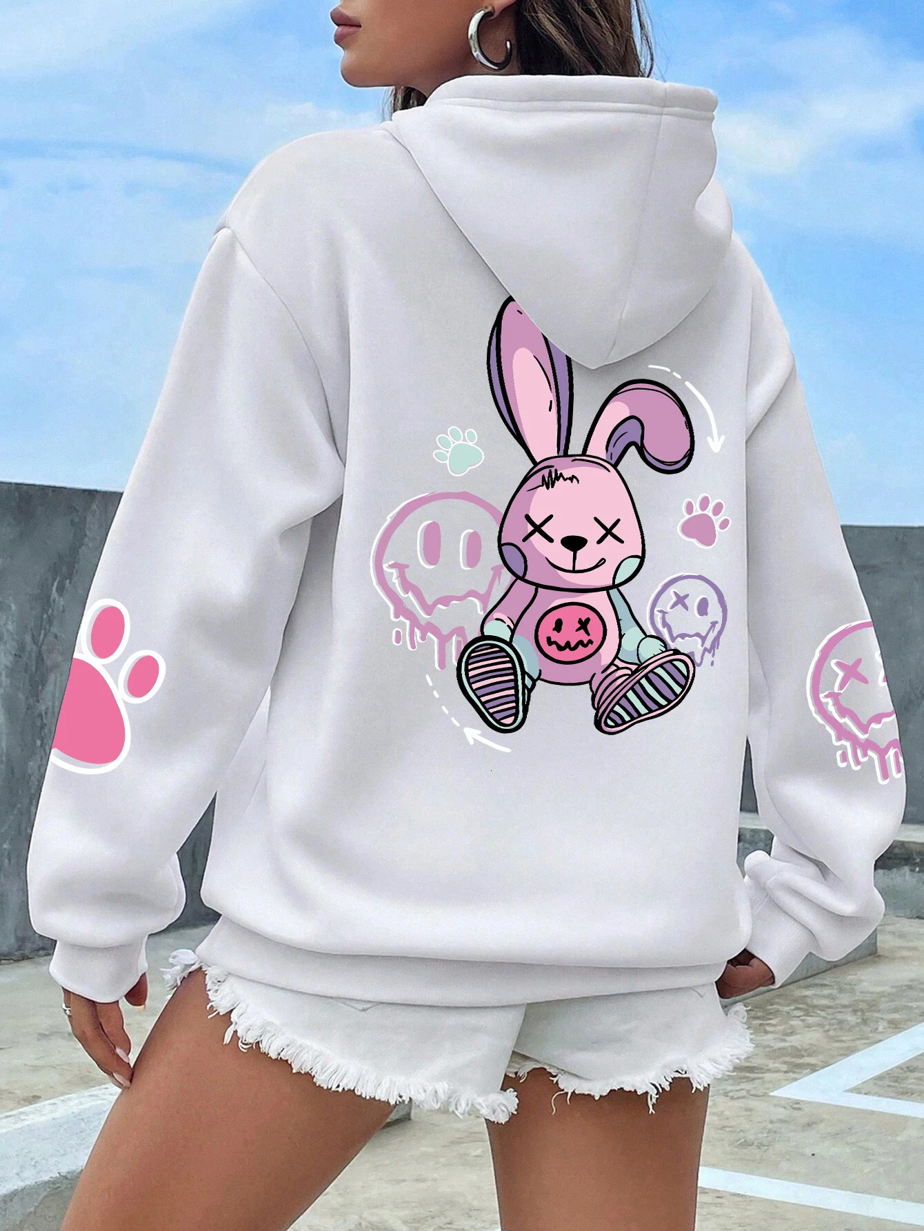Hip Hop Street Casual Printed Female Hoodies Fashion Hoodie Oversize Loose Sweatshirts Autumn Warm Fleece Clothing 260430