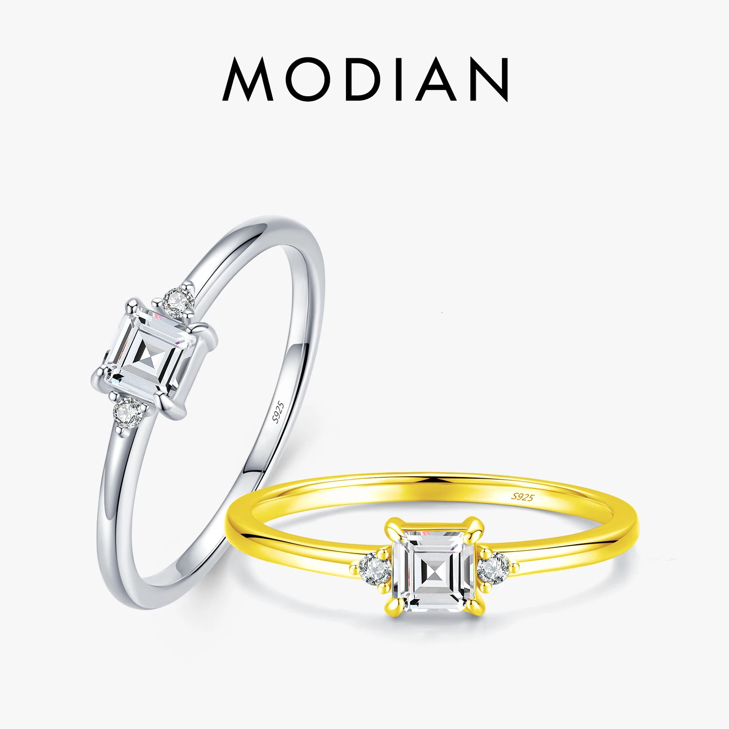 Modian Classic Square Ring Charm 925 Sterling Silver Emerald cut Zircon Finger Rings For Women Wedding Fine Jewelry Wiht Box 260430