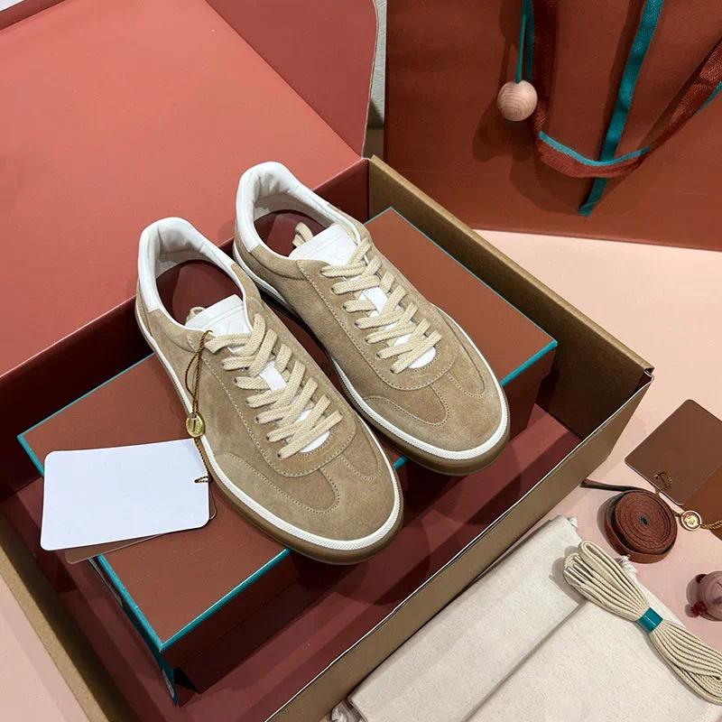 2026 Top Designer Shoes, High-quality Genuine Leather Lace-up Trainers, Unisex Round-toe Leather Shoes Flat Fashionable Casual Sneakers, Sporty Whit