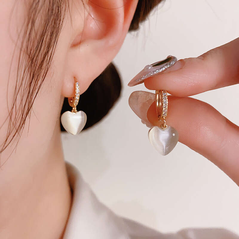 Gold Plated Copper Cat's Eye Heart Dangle Earrings, Bohemian Sparkly Cat Ears Jewelry for Women, Beach Occasion