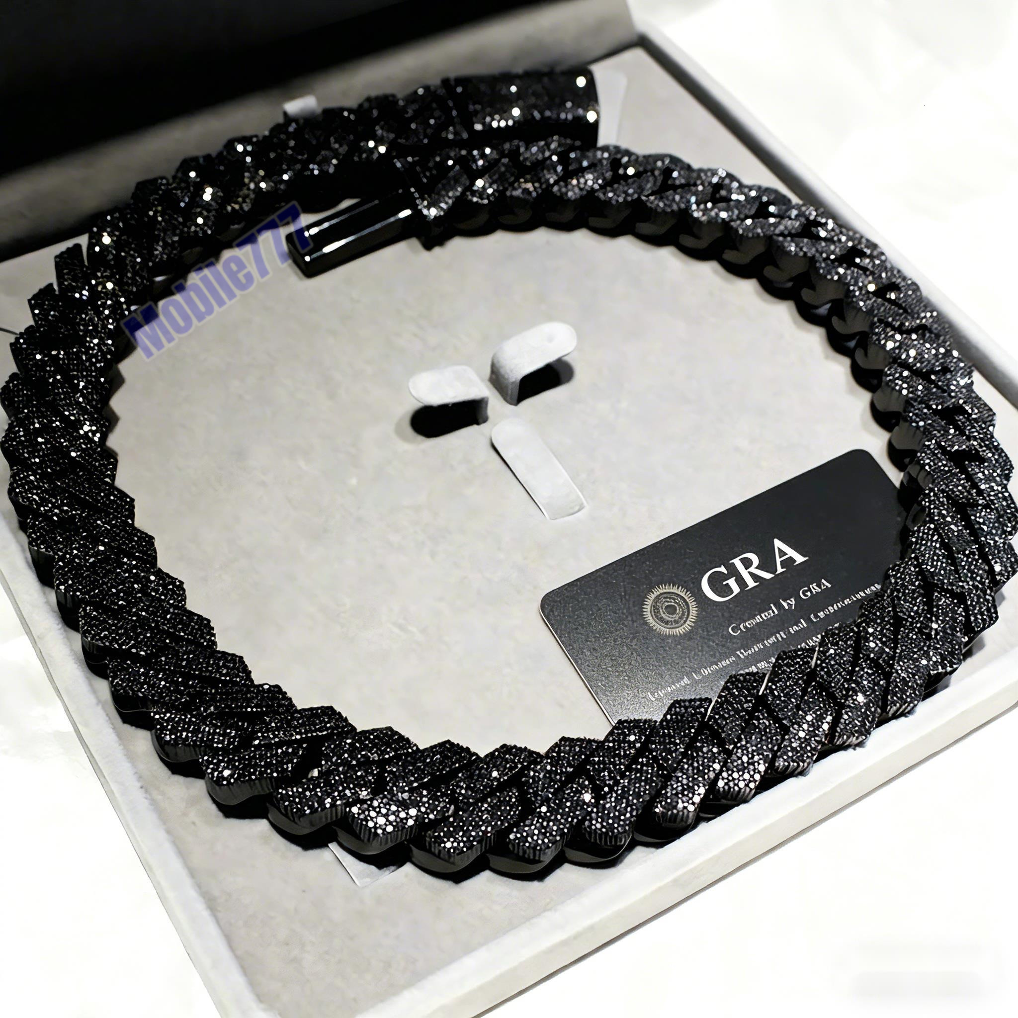Classics Hip Hop Rapper Mossanite Necklace Jewelry Vvs Sterg Sier 20mm Black Dia Moissanite Cuban K Chain GRA Pase Test