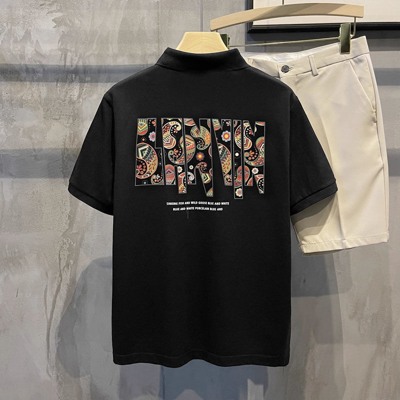 Designer luxury Trendy letter-printed men's high-end polo business short-sleeve t-shirt breathable casual versatile cool and stylish