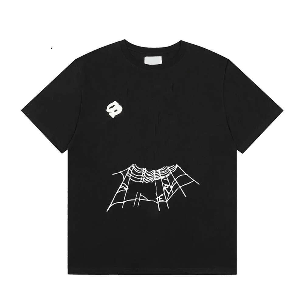 Spyder Shirt Designer Fashion Leisure Young Thug T-Shirts Round Neck Foam-Printed Letter Breathable High Street Hip-Hop Style Spidrr Beach Spider Te