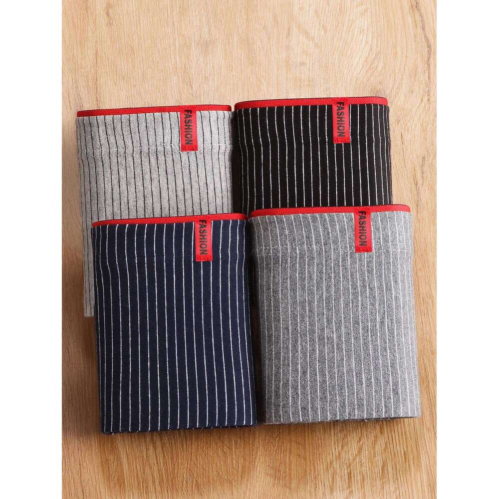 4pcs Men's Cotton underwear, stylish men's are breathable and comfortable, striped trendy briefs plus size boxers