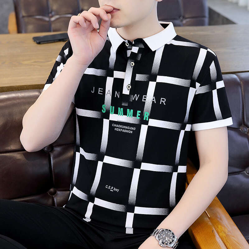 Luxury Brand Designer Clothes Men's Short-Sleeve T-Shirt With A Turn-Down Collar, Summer Trendy New Korean-Style Top, 95% Cotton, Versatile For