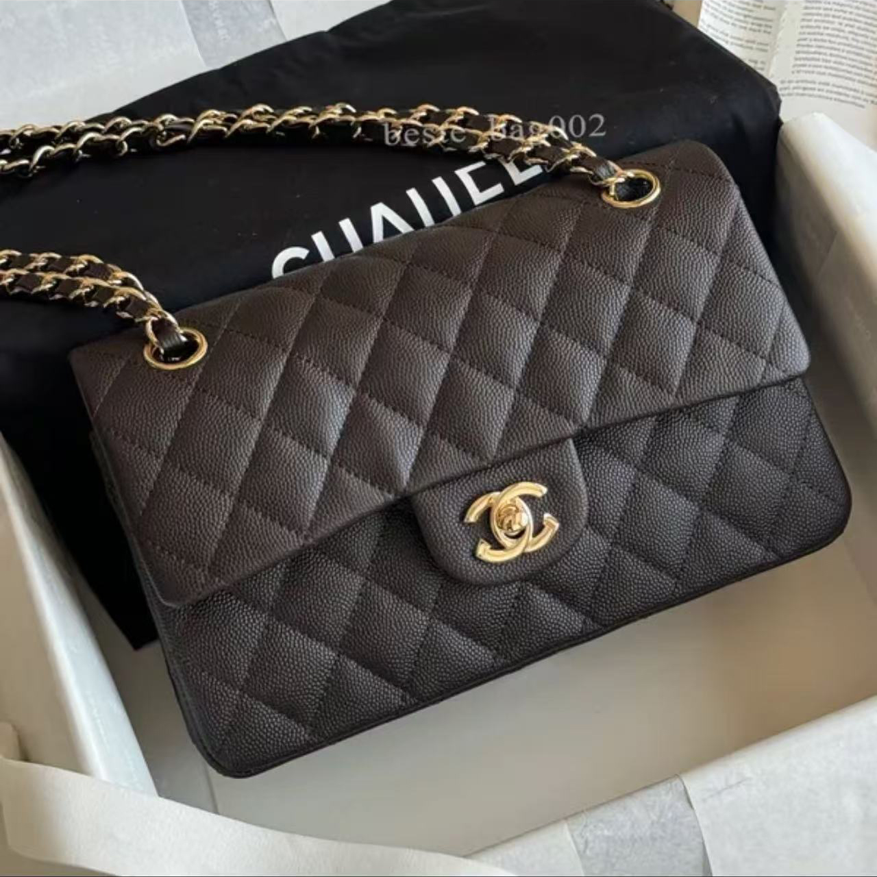 With box CF Designer Bag Shoulder Bag Caviar women's crossbody bag sheepskin handbag luxury bag fashionable evening bag metal chain double C-image-969012741