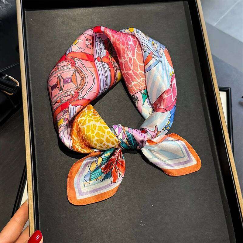 2026 New Real Silk Satin Women Scarf Flower Printed Foulard Femme Square Head Scarfs Bandana Shawl For Lady Hijab 26H0504