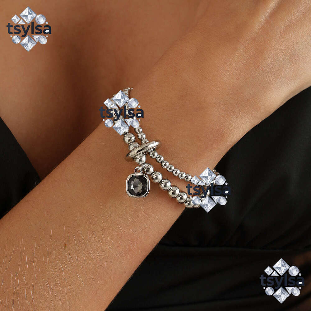 European and American vintage-style double-layer beaded pearl bracelet, fashionable design with black diamond elastic wrist accessory
