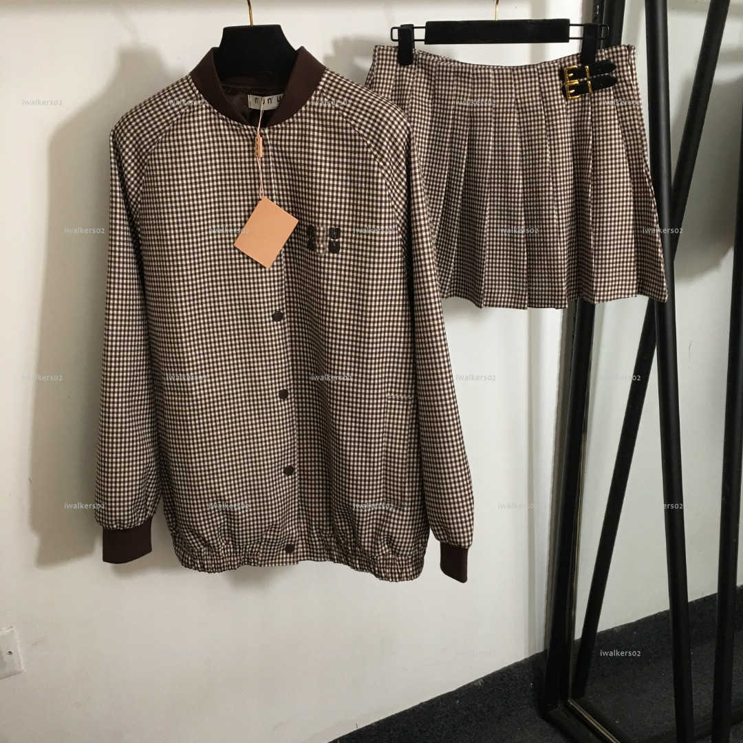 Classics women jacket girls top set designer clothes women vintage plaid long sleeved jacket+A-line pleated short skirt Lady ropa A792X16N020-image-1104554978