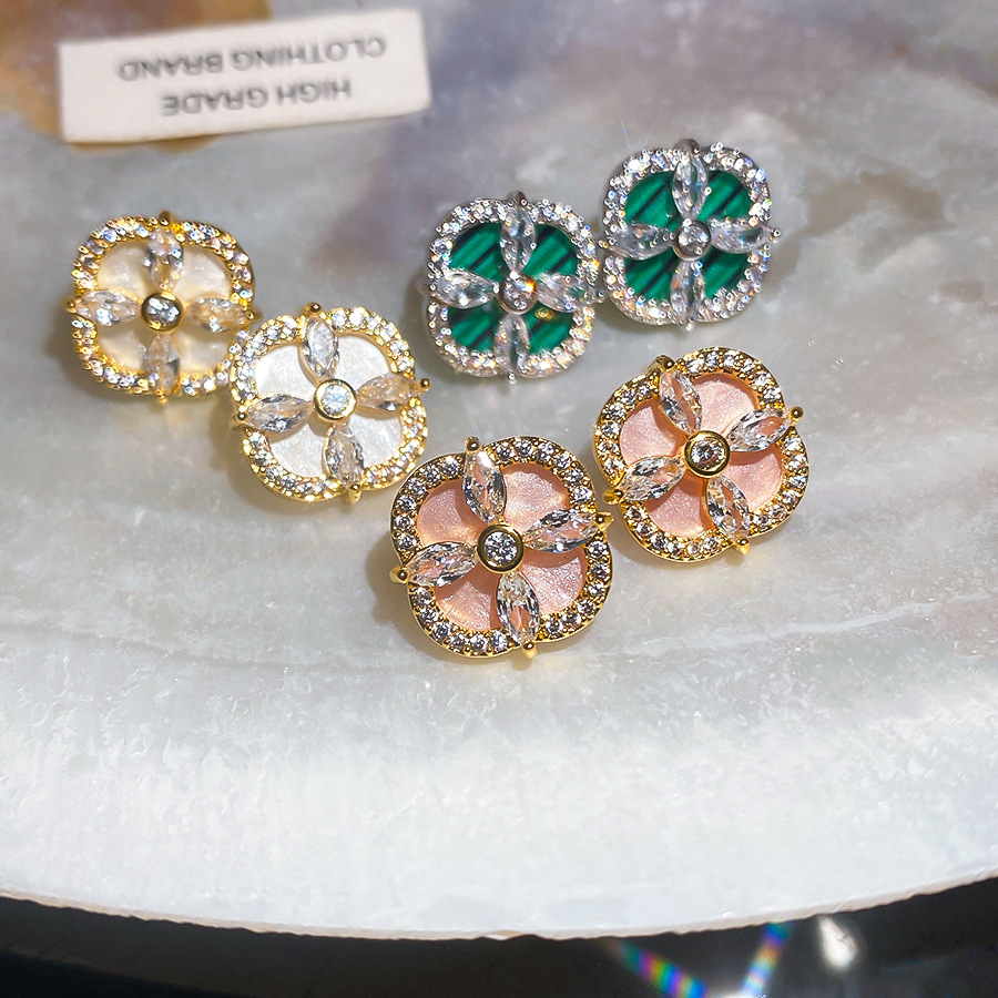 French-style vintage silver needle zircon square flower stud for women, 2026 new exquisite earrings with a light luxury and high-end feel-image-1104537220