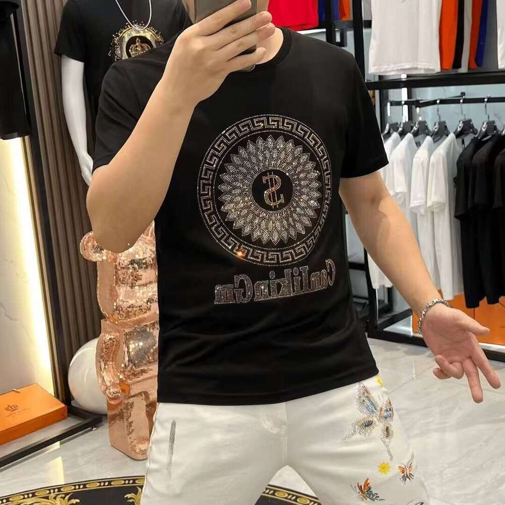 Designer 2026 High-qualiy Coon, Ligh Luxury, Rhinesone Embellished, European Luxury Fashionable, Loose-fiing, Casual Men's T-shir, Rendy Brand