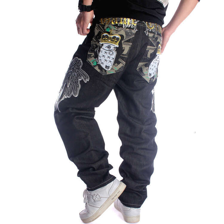 Designer 2026 European And American Style Men's Loose Luxury Straight Skateboard Pants With Embroidered Wings Street Dance Clothing Hip Hop Jea