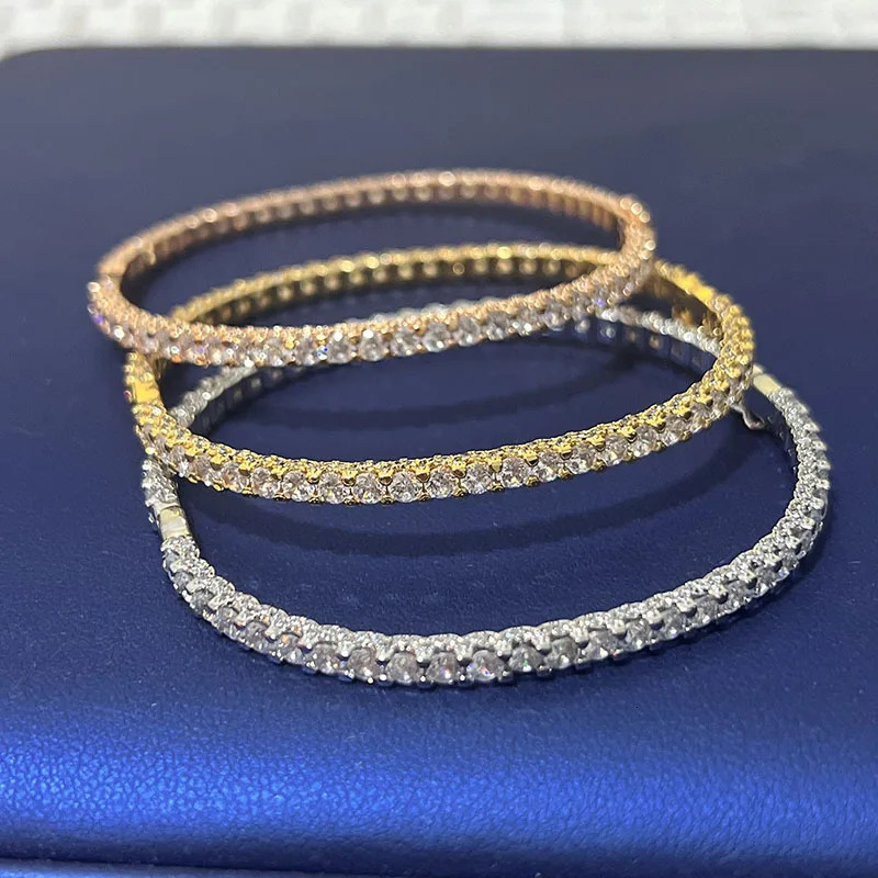 Pure 925 Sterling Silver Rose Gold Jewelry Women Spikes Round Zircons Bangle Wedding Jewelry Around Rivet Bangle Jewelry 260430