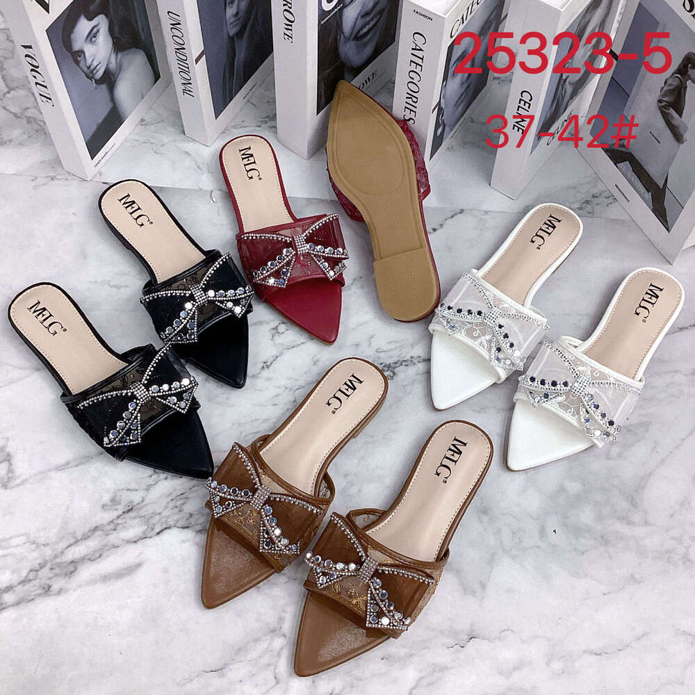 2025 New designer sandals slippers Cross-Border ZAR Lazy Style Bowknot Rhinestone Design Flat Slippers in Stock for Wholesale