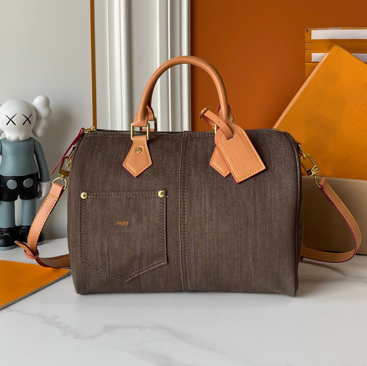 Designer Brown Denim bag Tote bag 2026 New Vintage Denim Speed 30 Crossbody Bag Washed Denim Boston Handbag Slouchy bag Pillow Shoulder bag Weekend