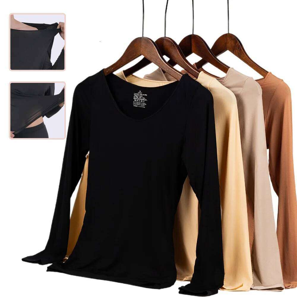 Women's Underwear Autumn Winter Bottoming Shirt Pullover Elastic Long-sleeved T-shirt Ladies Thin Thermal Skin Top L-XL