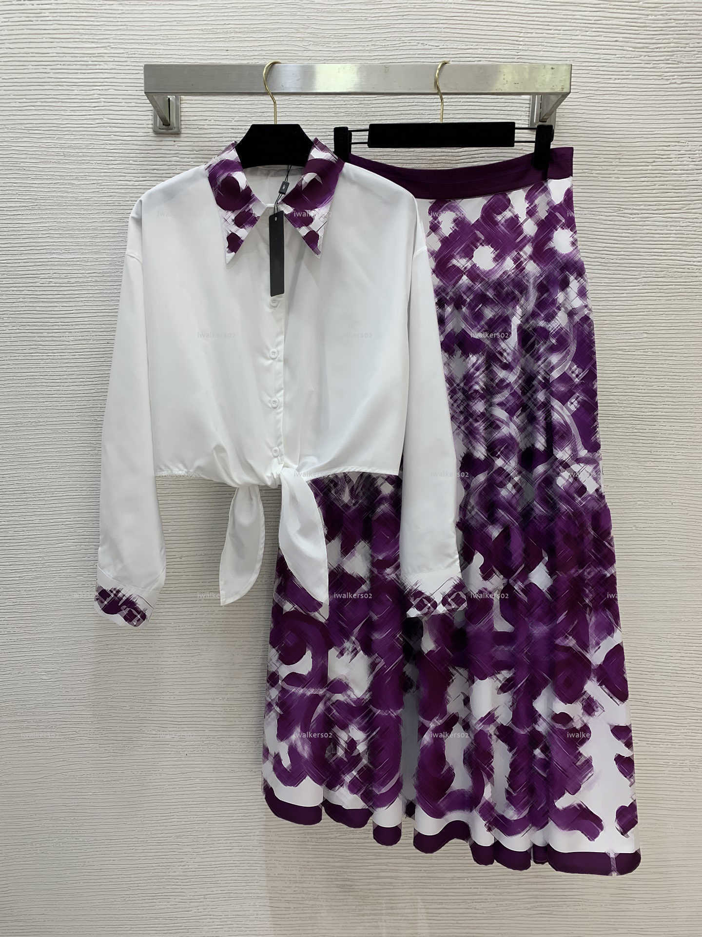 Classics Collar women set Summer lady dresses women designer clothes cropped long-sleeve shirt, long high-waist skirt size:M-XXL A781X16N125-image-1104554776