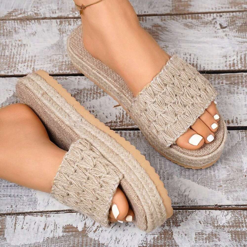 Foreign designer sandals slippers Trade 2024 New Large Size Summer Women's Flat Sandals Retro Hemp Rope Woven Slippers temu cross-border