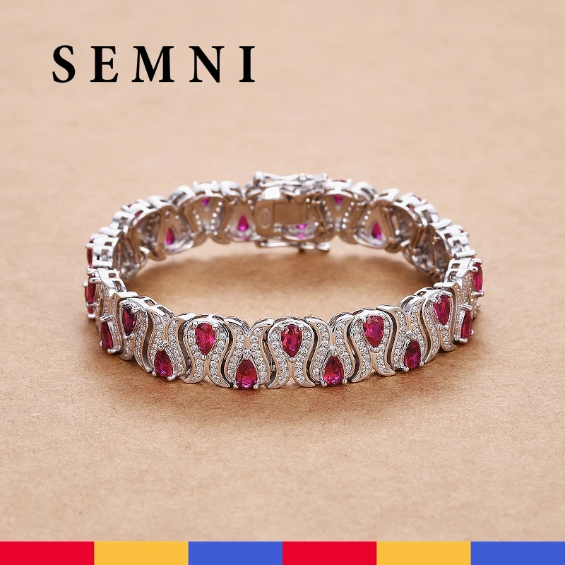 SEMNI 100 925 Sterling Sliver 35mm Emerald Ruby Gem Bracelet for Women Grils White Gold Plated Bangle Pulseras 260430