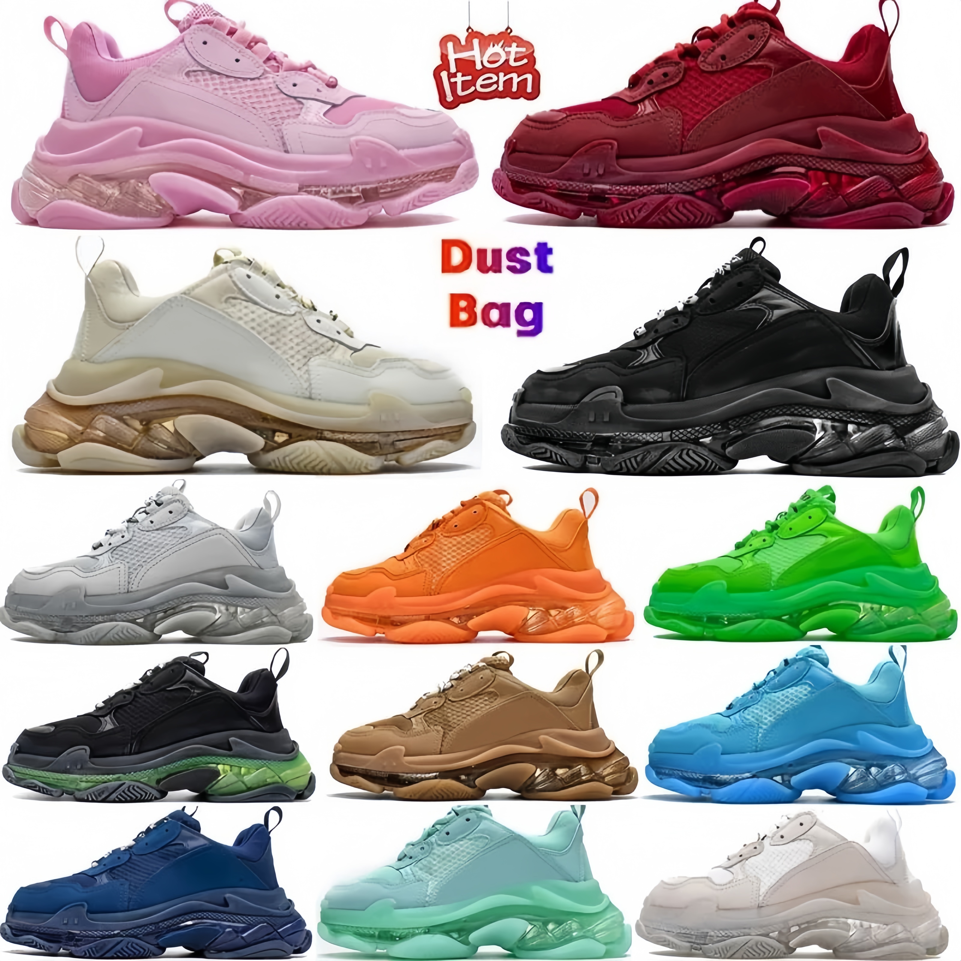 Designer Shoes Casual Triple S Luxury Chunky Air-cushioned Sports Sneaker Shoes Men Women Leather Casual Shoe Low Top Lace Up Flat Sneakers With Cle