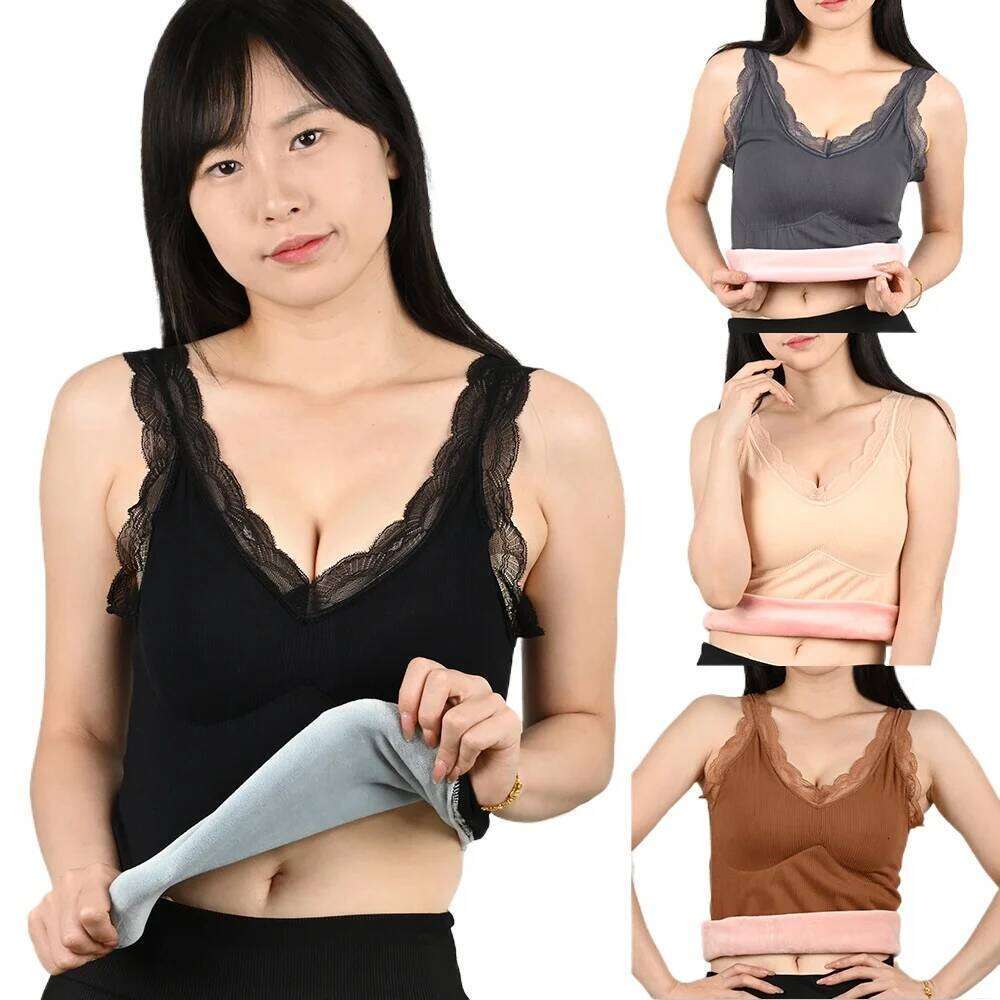 Thermal Underwear Padded Vest Lingerie Women Winter Clothing Warm Top Inner Wear Thermo Shirt Undershirt Intimate Lace
