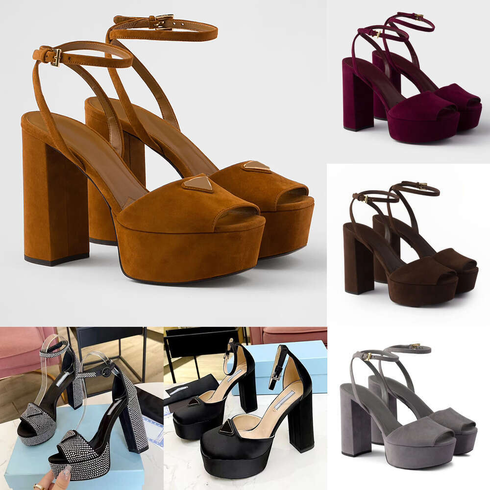 Sandals Designers Fashion Satin Patent Leather buckle decoration Designer Sandal velvet evening shoes Elegant Grey Suede Chunky Platform Sandals