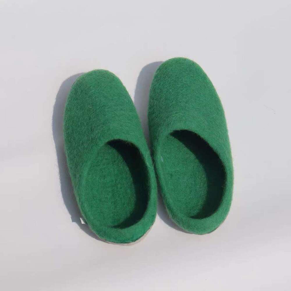 Special offer, no returns designer sandals slippers or exchanges. Ready-made Nepalese handmade wool felt green slippers for home warmth and individu