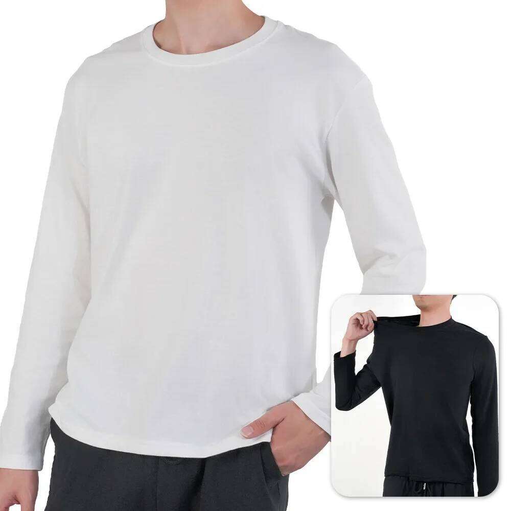 2Pcs Mens Thermal Underwear Man Round Neck Long Sleeve T-shirts Solid Color Thermals Spring And Autumn Male Cotton Undershirts