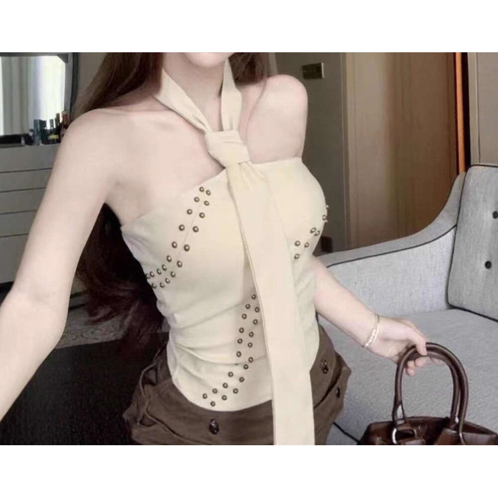 Summer Pure Desire Hot Girl Heavy Beaded Tie Sexy Tube Top With Unique Design, Niche Camisole For Women To Wear As Outerwear MAKOUFEI