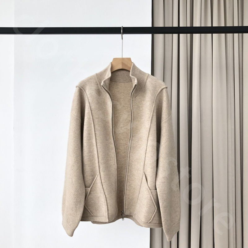 Luxury Designer Women 100% Cashmere Coats Fall Winter Stand Collar Loose Knitted Zipper Cardigan Thick Sweaters L1289