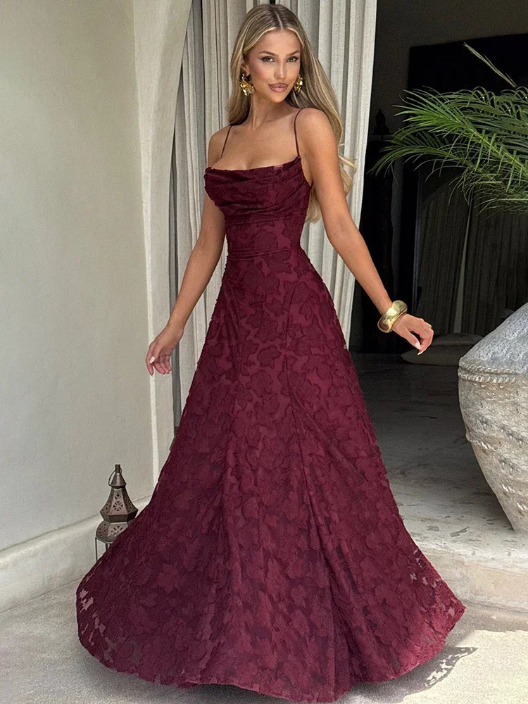 Spaghetti Strap Backless Sexy Maxi Dress Women Gown Fashion Off-shoulder Sleeveless Lace-up Evening Club Party Dress 260429