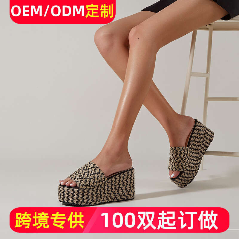 Shoes: Wedge-heeled thick-soled foreign trade designer sandals slippers cross-border women's shoes, 2025 spring-summer new model, Amazon bestse
