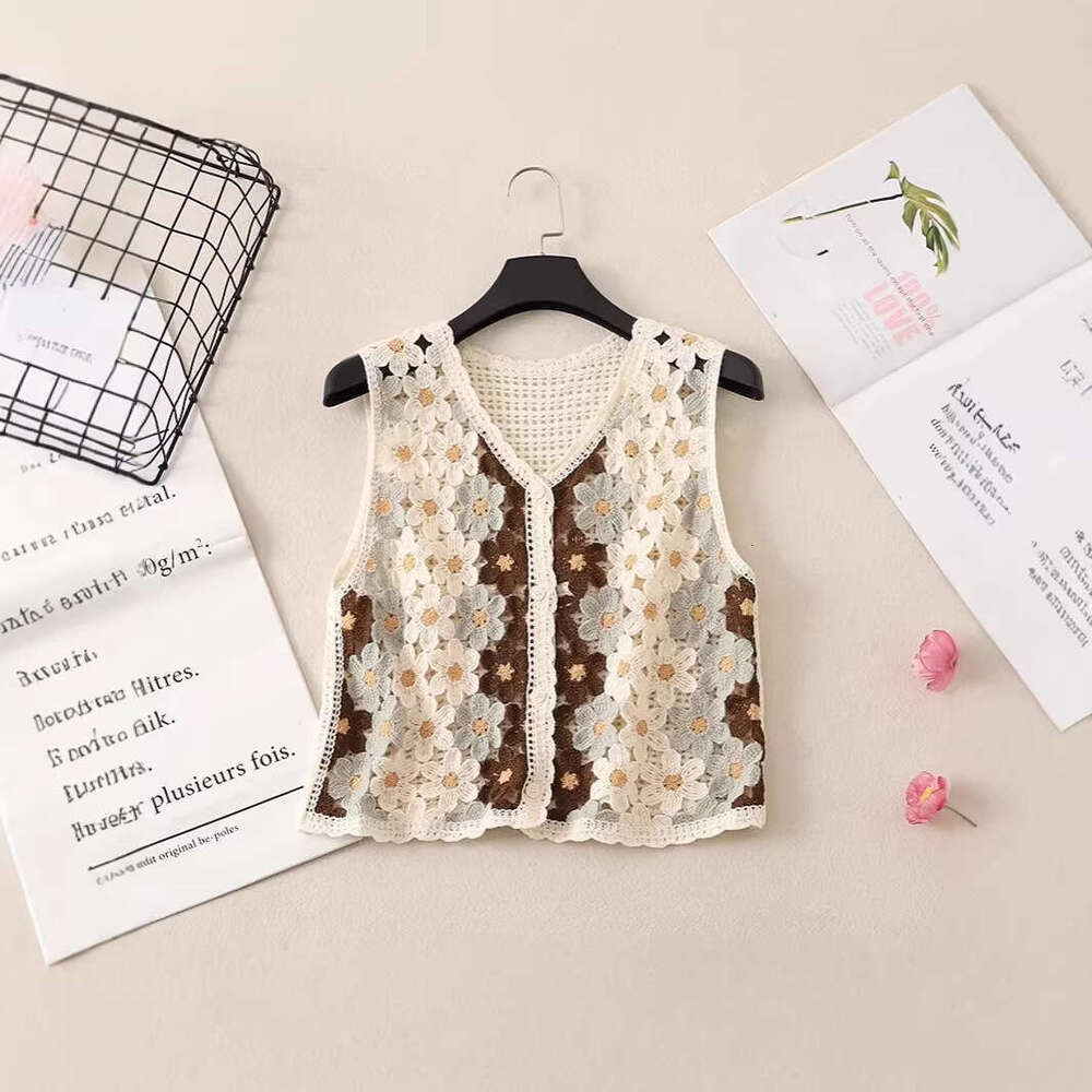 Spring New Thin V-Neck Hollow Knit Cardigan, Loose And Slimming Women's Top Vest MAKOUFEI