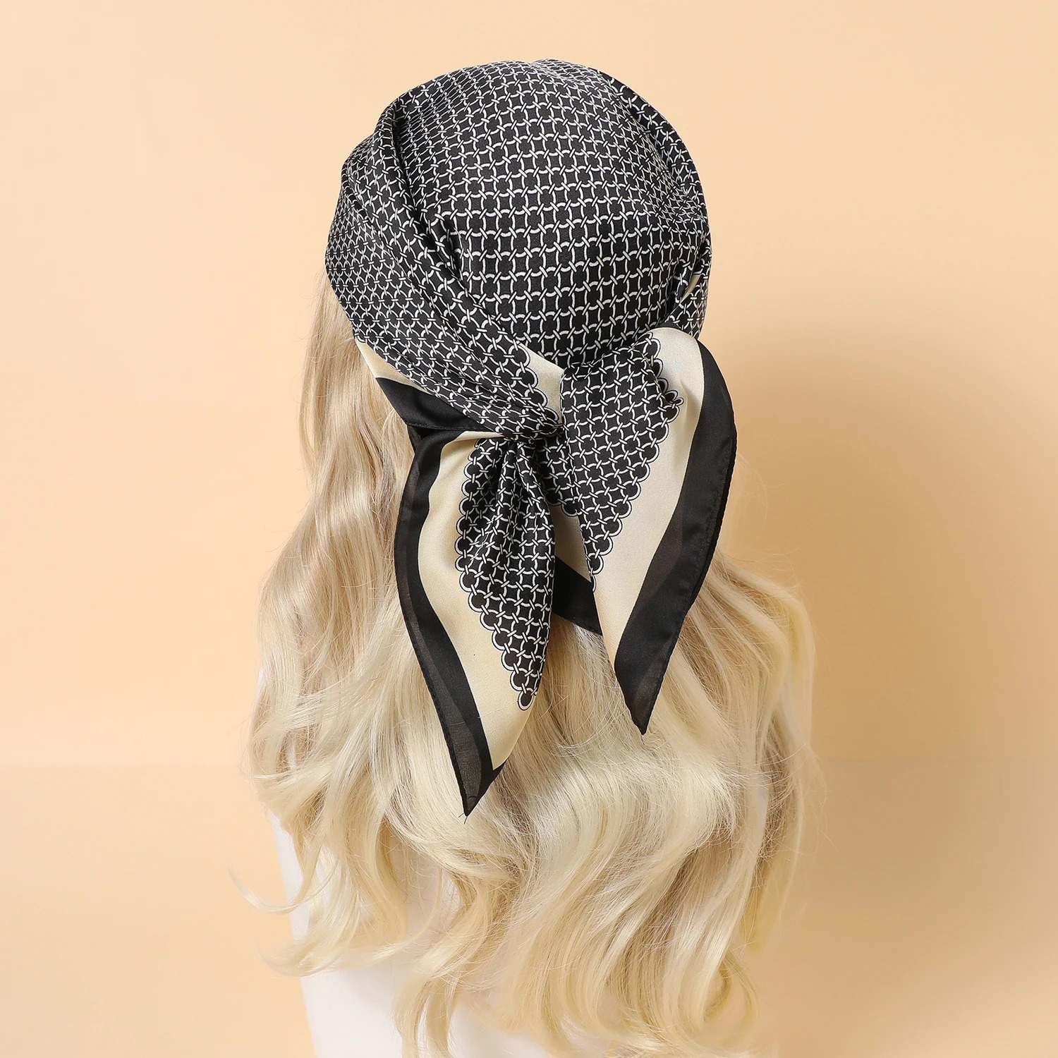 Lavender Silk Square Scarf Hairband, Wave Point Print Neckerchief Tie with Tied Knot, Women's Satin Headband Scarf for Novelty Decoration