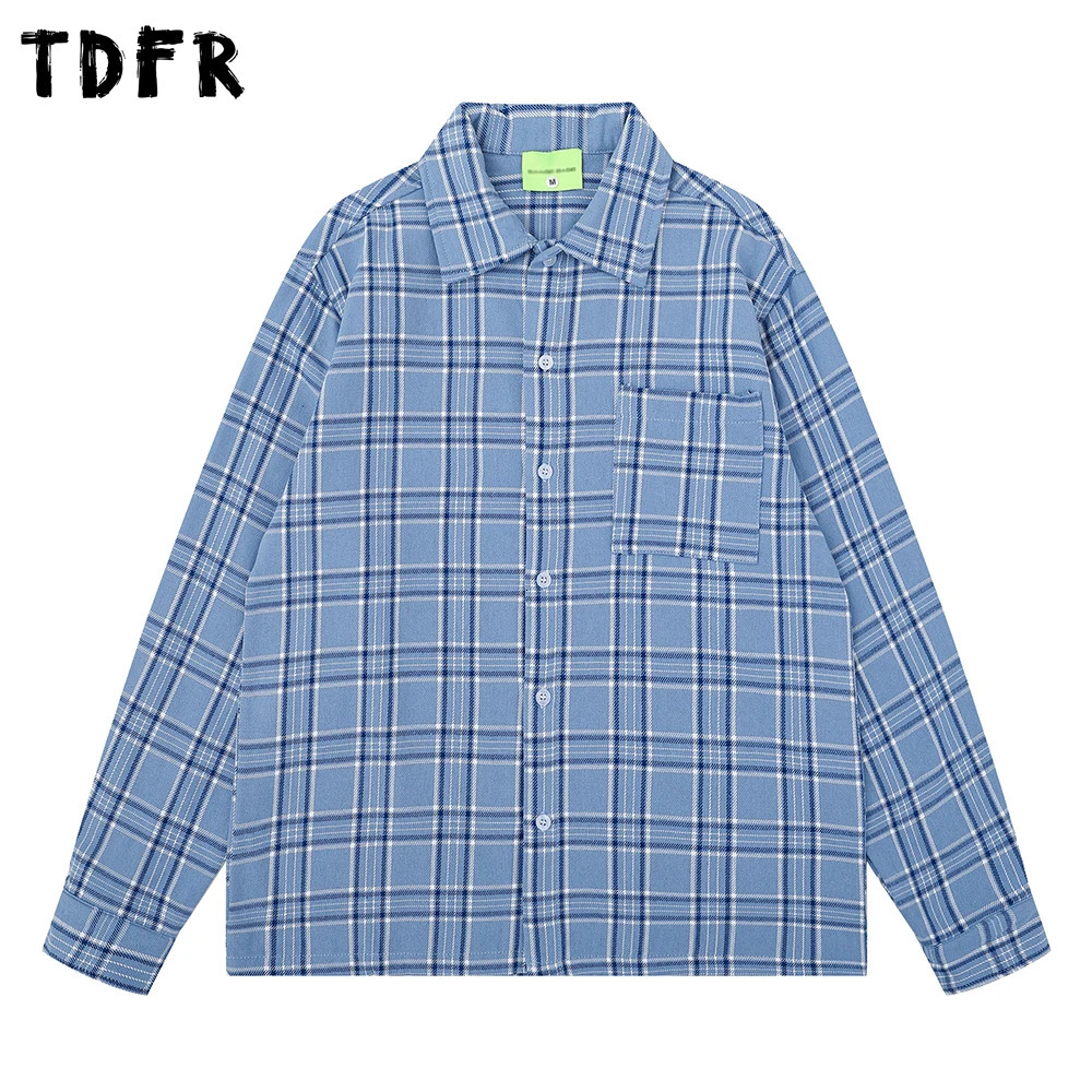 Pocket Plaid Long Sleeve Shirts Mens Autumn Casual Single Breasted Lapel Loose Cotton Checked Shirt Man 260430