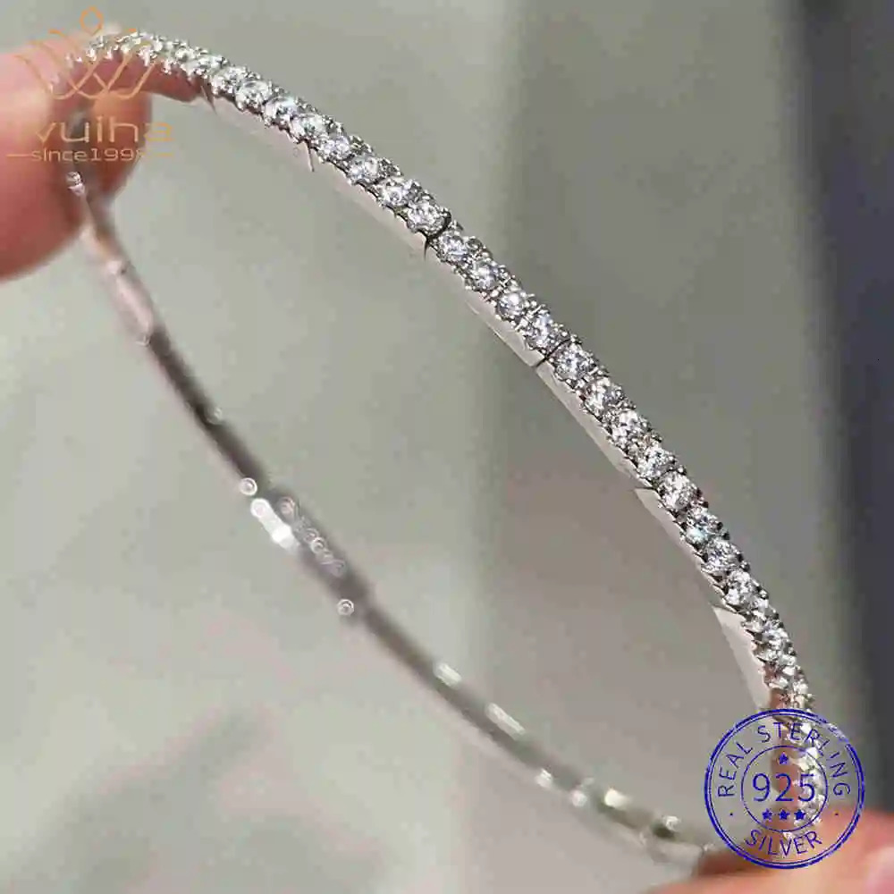 WUIHA Cartoon Style 925 Sterling Silver Lab Sapphire Bangle Bracelet 260430 - Pave Setting, Diamond Accents