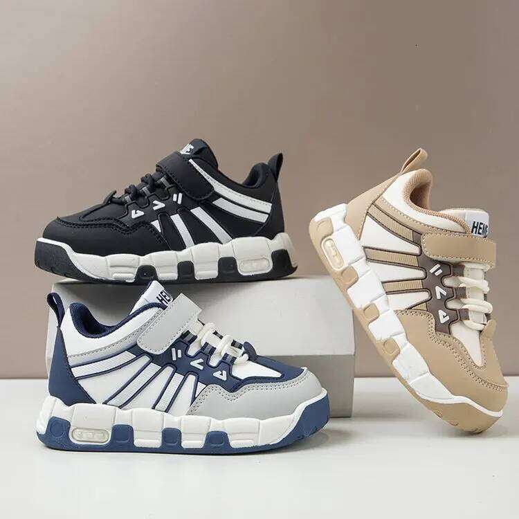 Kids Fashion Sneakers Outdoor Sport Boys Tennis Comfort Leather Running Shoes Lightweight Children's Sports Walking Footwear 26L0504
