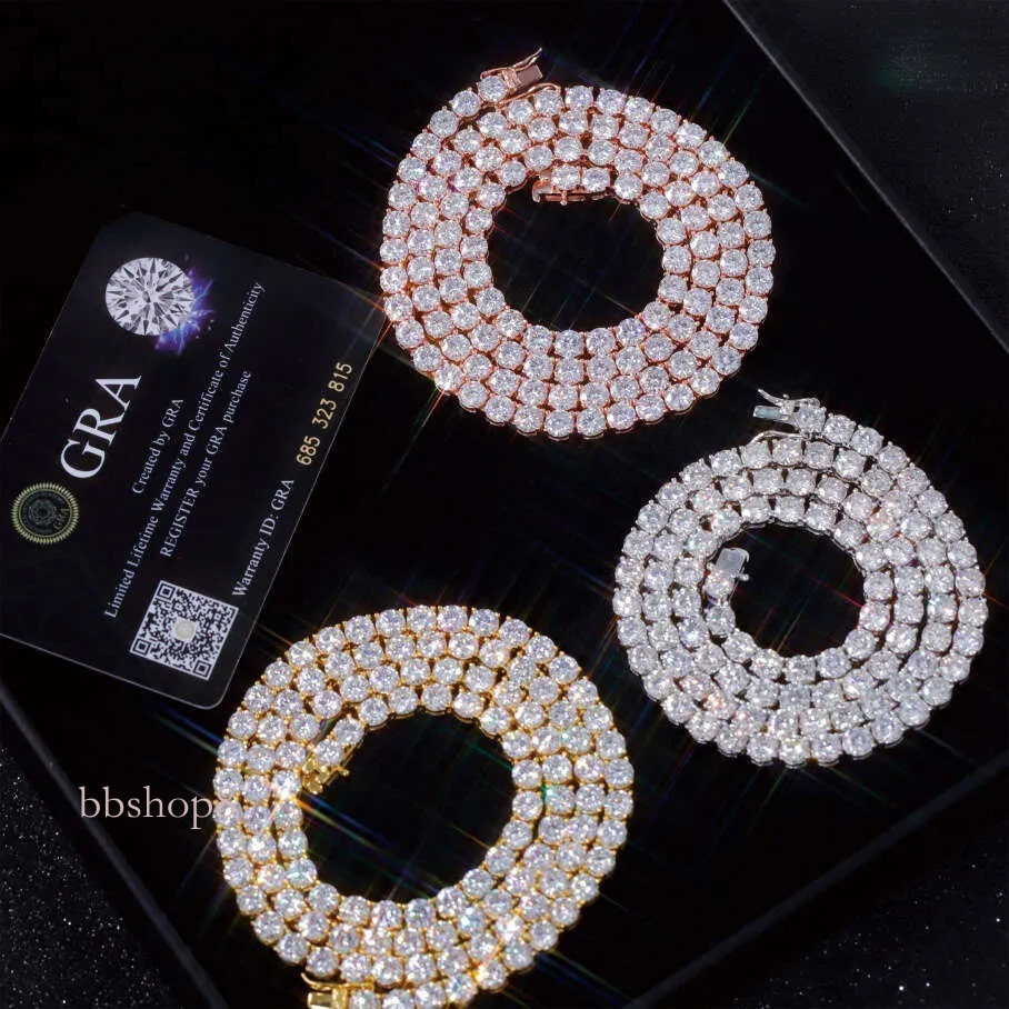 European and American bestseller - luxurious hip-hop style - 4mm ice crystal tennis necklace, S925 silver, VVS grade moissanite necklace - a gift fo