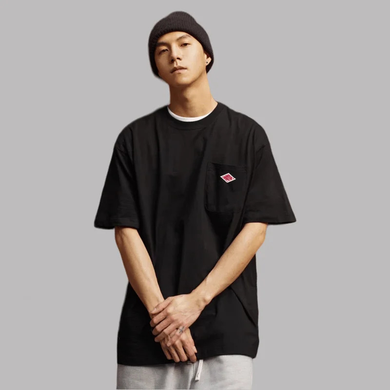 Salle Japanese Style Men and Womens Solid Pure Cotton Embroidery Pocket T-Shirt Short Sleeve Tee Simple Fashion 260430