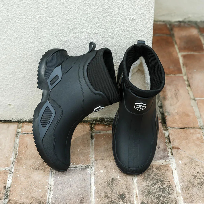 Winter Warm Mens Waterproof Shoes Womens Short Rain Boots Fleece-Lined Couples Rain Boots 260430