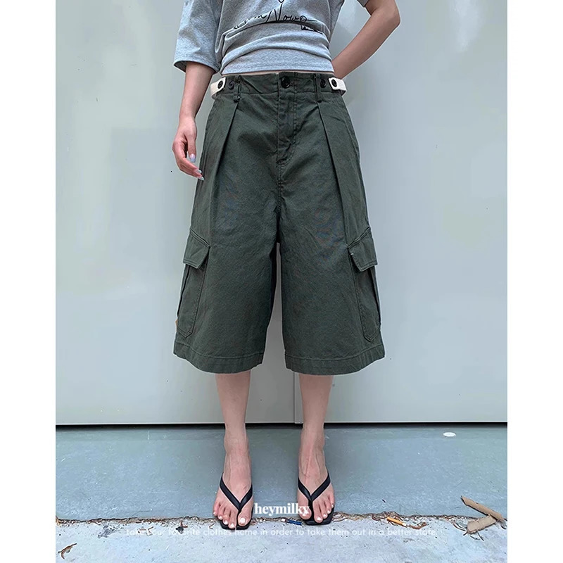 Summer Vintage Cargo Shorts Women Oversized Y2k Grunge Cropped Pants Wide Leg Hip Hop Style Streetwear Baggy Pockets Short Pant 260429
