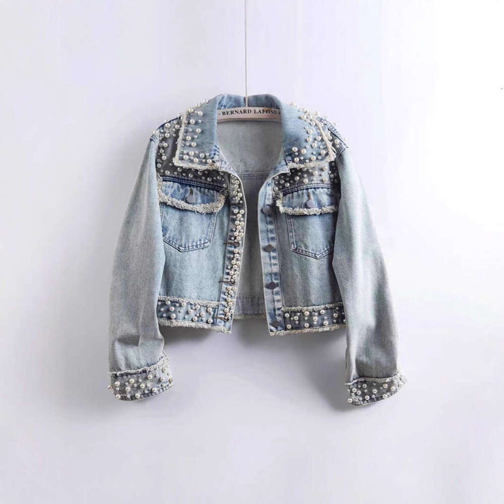 Washed Denim Jacket For Women, Fall New Model, Heavy Beaded Fashion Casual Short Top MAKOUFEI