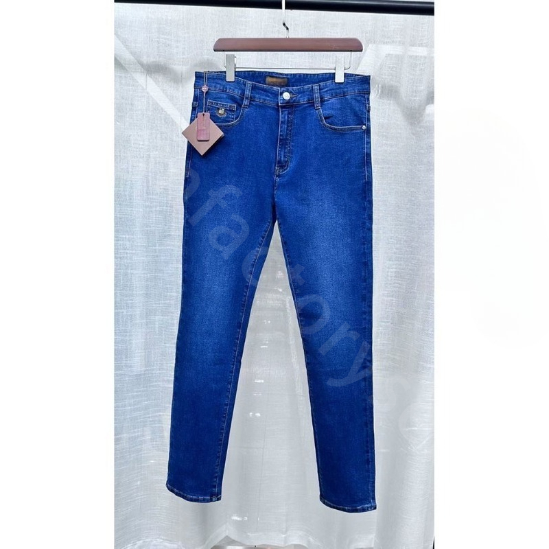Luxury Designer Mens Jeans Blue Autumn and Winter Thick Cotton Straight Stretch Trousers L1289
