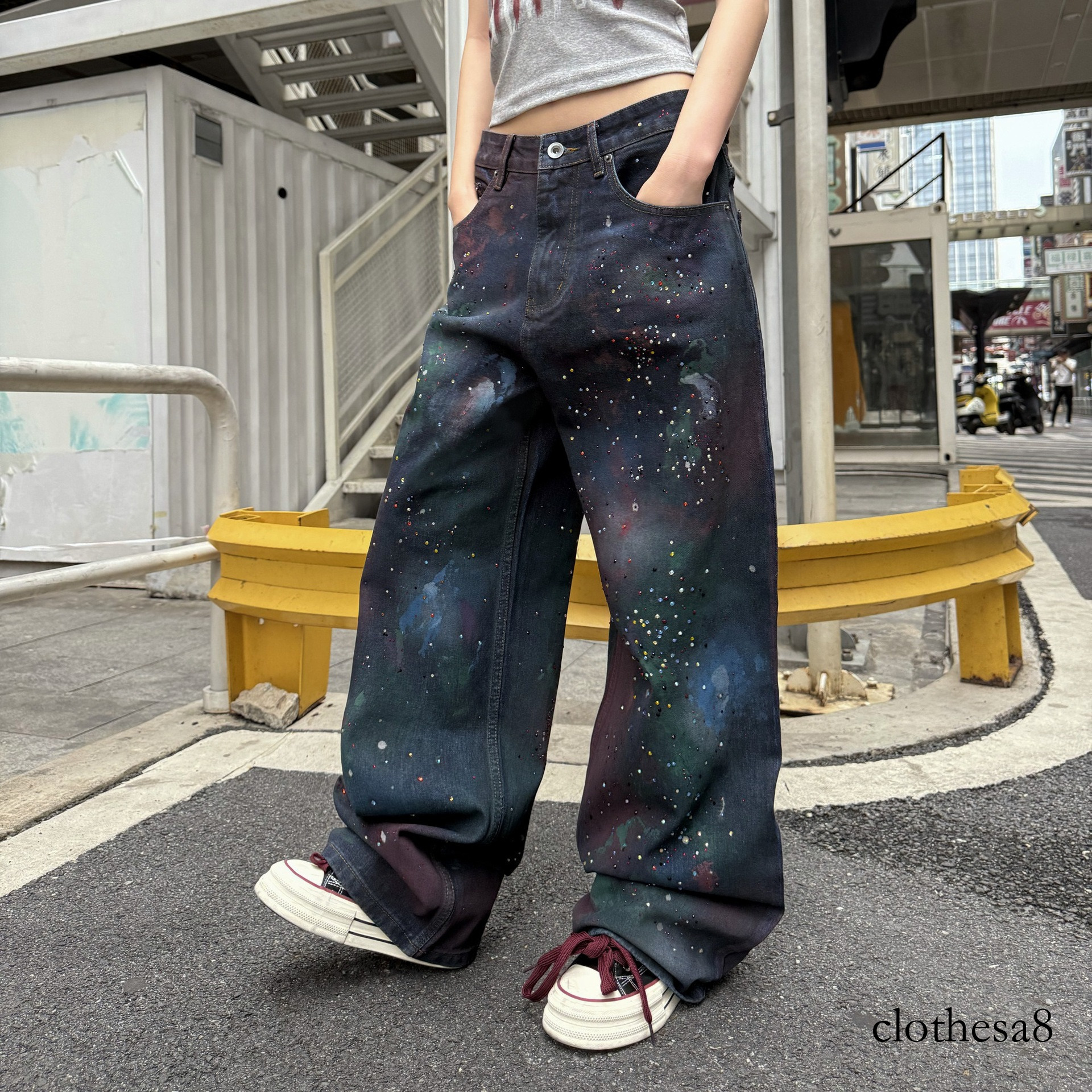 PFNW Fashion Dyed Washed Denim Jeans Men's American Casual Loose Straight Leg Pants 2026 Spring New