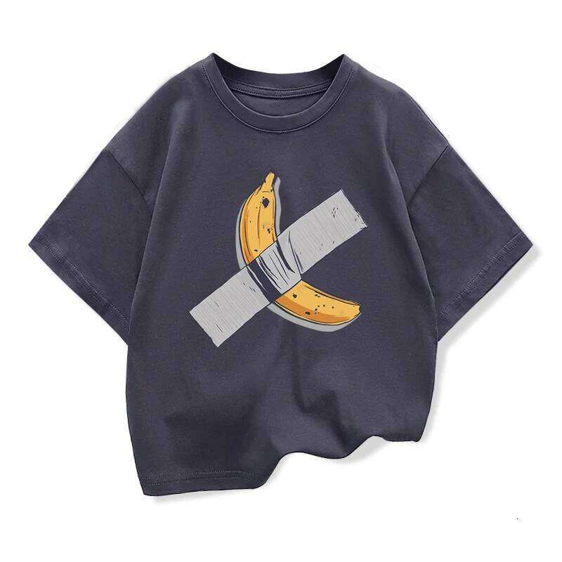 Children Clothes Bananas on the wall Graphic Fashion Short Sleeve T-shirt Popular Design Kids Crewneck Loose Cotton Tees 26W0504